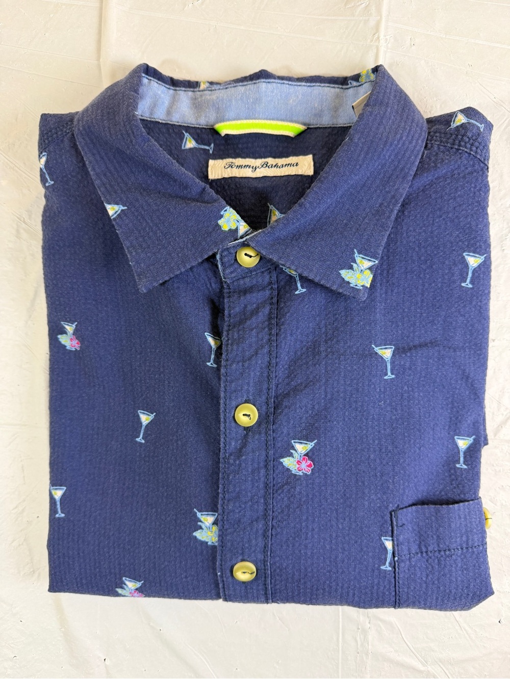 Tommy Bahama Navy Short-Sleeve Button-Down with Martini Motif